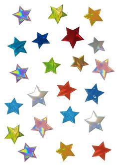 many different colored stars on a white background