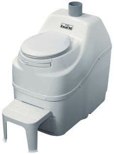 a white toilet sitting on top of a plastic tank