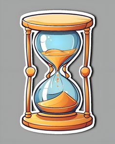 an hourglass sticker is shown on a gray background with the words time in it