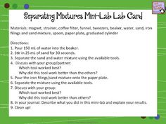 a green and white poster with the words sparating mixture lab lab card on it