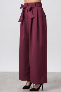 Casual, Pants, Bottoms, High Waisted, Hot Pink Pants, Flare Pants, Retro Pants, Vintage Pants, Wide Leg Pants, With Bow Tie Pants Wide Leg Tie Waist Pants Outfit, Pallazo Pants Outfit Ideas, Pallazo Outfit Palazzo, Pallazo Outfit, Pallazo Pants Outfit, Palazzo Trouser And Top, Burgundy Wide Leg Pants, Pallazo Pant, Palazzo Pants Pattern