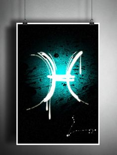 a poster hanging on a wall with the letter f in it's center and an arrow