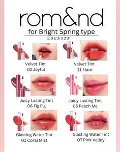 Bright Spring Lipstick Colors, Bright Spring Makeup Looks, Bright Spring Lipstick, Bright Spring Makeup, Spring Lipstick Colors, Feminine Tips, Spring Lipstick, Japan Makeup, Spring Tones