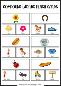 compound words flash cards with pictures on them