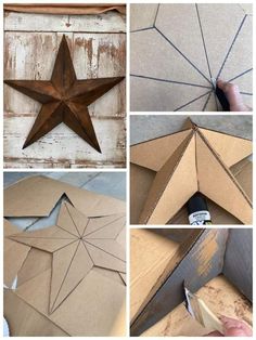 several pictures of different shapes and sizes of cardboard stars