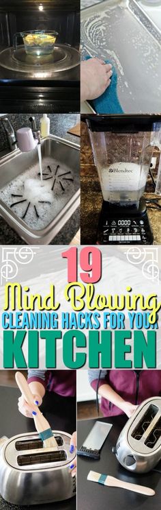 a series of photos showing how to use kitchen cleaning hacks for the stove top