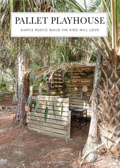 the pallet play house is made out of wood and has plants growing on it