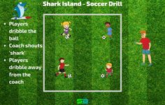 a soccer game with the words shark island - soccer drill