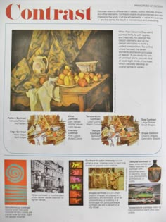 an article in a magazine with pictures of vases and fruit