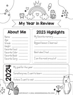 the new year in review worksheet for students to learn how to use it