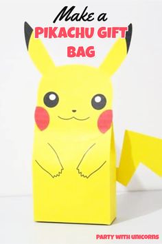 a paper bag with a pikachu face on it and the words make a pikachu gift bag