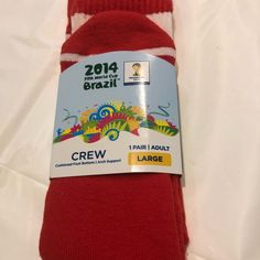 This Is A Brand New Pair Of Crew Socks Adult Large Tribute To Brazil 2014 Fifa World Cup. Red. Cushioned Foot Bottom And Arch Support. Official Fifa World Cup Licensed. Thanks For Looking World Cup Socks, Wacky Socks, Cream Socks, Adidas Classic, Soccer Socks, Basketball Socks, Star Wars Men, Nike Socks, Mens Crew Socks