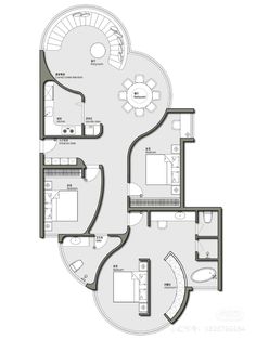 the floor plan for an apartment with three bedroom and two bathroom areas, including a living room