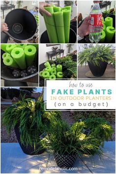 fake plants in outdoor planters on a budget