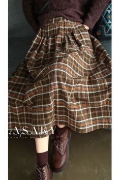 Lasaky - Timeless Grunge Plaid A-Line Skirt featuring a Relaxed Waistband Elastic Waist Skirt Pattern, Flannel Skirt, Skirt Aesthetic, Coffee Outfit, Elastic Waist Skirt, Vintage Fits, Skirt Skirt, Plaid Fashion, Vintage Plaid