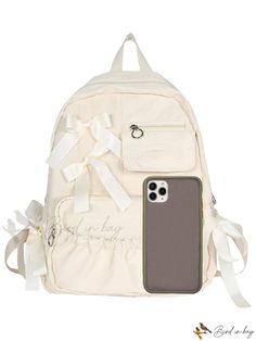 Bird in Bag - Casual and Versatile Womens Backpack with Bow Accent Trendy Cream Backpack, Trendy Cream Standard Backpack, Cream Backpack For Back To School, Beige School Backpack With Removable Pouch, Animal Bag, Classic Backpack, Bird In Bag, Womens Backpack, Color White