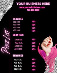 a black and pink flyer for a nail salon