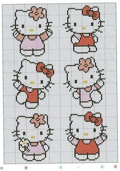 a cross stitch pattern with hello kitty and other characters on the same piece of fabric