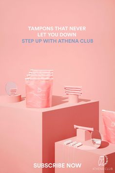 a pink poster with the words, tampons that never let you down step up with athena club