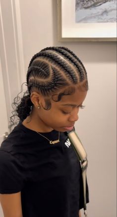 Freshman Hairstyles Black Braids, Flag Football Hairstyles Black, Feed In Braids Designs Bun, 6 Feedins Braids With Bun, Scalp Feed In Braids, Braided Bun To The Back, 4 Conroe Braids Hairstyles, Cute Hair Styles Braid, Braids Going To The Back In A Bun