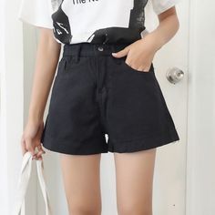 Shorts Women Korean-style Simple High Waist Solid All-match Short Denim Trousers Students Straight Wide-leg Fashion Leisure Chic Alt Clothes, Womens Denim Dress, Denim Maxi Dress, Denim Short Dresses, Summer Bodycon Dress, Short Denim, Harajuku Streetwear, Cool Clothing, Shorts Women