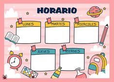 an image of a set of school supplies with the words horario escolar