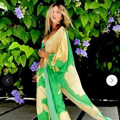 Prety Set Of Soft, Light, Breezy Suit Pants, Not Shiphone, Opaque, With String And Long Shiphone Kimono, Size Xl. Very Comfy, Sexy, Feminine And So Very Vertisile . Large Green Tropical Leaves On Beige Bakground. Comes With Belt. Happy Poshing Green V-neck Beach Sets, Tropical Green Vacation Sets, Tropical Green Beach Sets, Green Tropical Beach Sets, Green Wide Leg Sets For Vacation, Summer Vacation Sets With Wide Leg, Tropical Green Sets For Spring, Green Vacation Sets For Spring, Summer Vacation Sets With Wide Legs