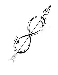 a black and white drawing of an arrow