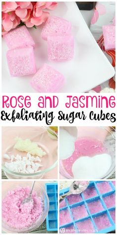 pink and white sugar cubes are being used to make valentine's day treats