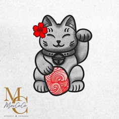 a drawing of a cat holding a lollipop in it's paws with the word macca on it