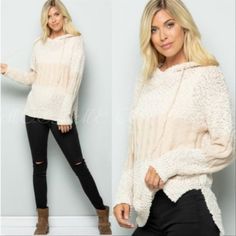 This Casual And So Comfy Knitted Sweater Hoodie Features In A Neutral Color Tone, Is So Soft And Cozy! 75% Acrylic 25% Polyester Long Sleeves Pullover Hood Search : Sand Winter Sweaters Cardigan Cardigans Pullovers Sweatshirt Sweatshirts Hooded Slip On Top Tops Jacket Jackets Coat Everyday Style Plush Softest Chenille Tan Cream Beige Restock Tube Top And Skirt, Velvet Sweatshirt, Fur Hoodie, Sweaters Cardigan, Knitted Hood, Fitted Blouses, Cream Beige, Shoulder Shirts, Comfy Hoodies