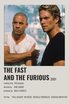 two men standing next to each other in front of a white sign that says the fast and the fabulous