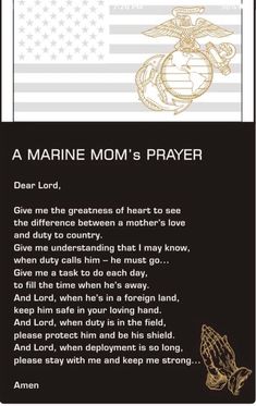 a marine mom's prayer with an american flag