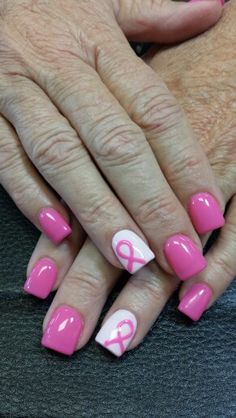 Half Pink Half White Nails, Pink Ribbon Nails Designs, Pink Ribbon Nails, Ribbon Nails, Short Gel Nails, New Nail Designs, Pink Acrylic, Pink Acrylic Nails, Cute Nail Designs