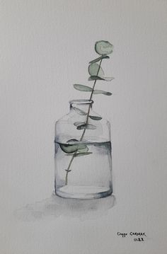 a watercolor painting of a flower in a vase