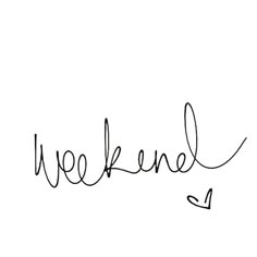 the word weekend written in cursive writing on a white background