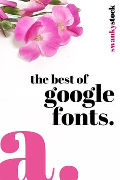 the best of google font's with pink flowers in front of it and white background