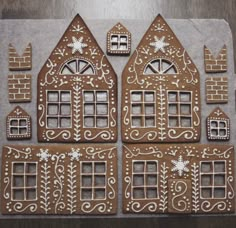 gingerbread house with windows and snowflakes on it