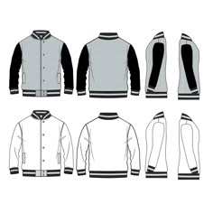 Varsity Jacket / Technical Drawings / Fashion CAD Designs for | Etsy Philippines Varsity Jacket Template, Jacket Template, Prom Jacket, Custom Varsity Jackets, Fashion Flat Sketch, Illustrator Fashion, Senior Jackets, Jacket Drawing, Baseball Jackets