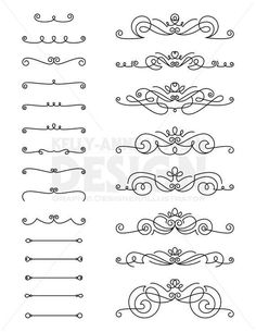 a set of ornate scroll designs in black and white on a white background stock photo