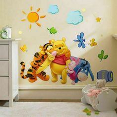 winnie the pooh and tigger wall stickers in a child's room