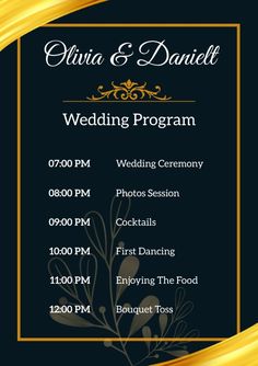 Gold Ornamental Wedding Program template Wedding Program Design, Free Wedding Invitation Templates, A4 Document, Event Program, Wedding Programs Template, Bouquet Toss, Template Wedding, Create Invitations