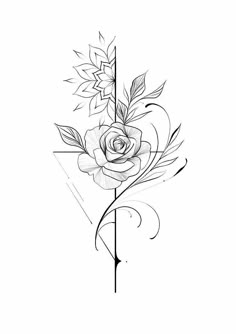 a black and white drawing of a rose