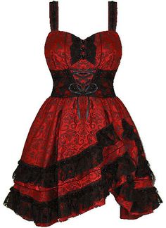 Red&black gothic dress Red Black Prom Dress, Goth Prom Dresses, Gothic Prom Dress, Prom Dress Short, Goth Prom, Black Prom Dress Short, Steampunk Dress, Fall Fashion Skirts, Red Cocktail Dress