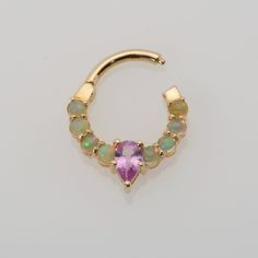 Septum Clicker Pear Pink Sapphire - 0.20ct. 5mm by 3mm Opal Stone - 2mm Inner Diameter; 6mm 7mm,8mm,10mm,12mm Septum ring: 18g. 16g ,14g. Materials: 14k solid gold 14k yellow gold, 14k rose gold, 14k white gold Options Stones : Emerald,Sapphire,Ruby,Black Diamond Opal Septum Piercing, Dragonfly Jewelry Rings, Opal Piercing, Cuff Piercing, Septum Jewelry Clicker, Opal Septum, Ear Cuff Piercing, Daith Earring