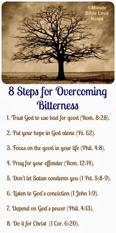 the 8 steps for overcoming bitterness with an image of a tree in the background