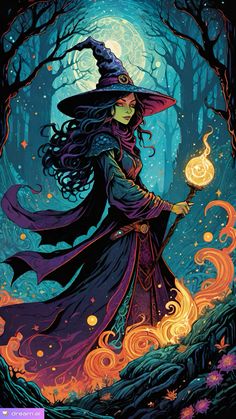 a woman in a witch costume holding a wand