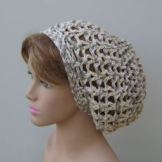 "This slouchy beanie style hat has been made with a lightweight blend of 100% cotton in aran and a blend of acrylic/cotton/angora yarn in beige/cream/brown. I used an open stitch weave and it will not feel too hot on your head, even during the summer time. Great for a windy day on the beach, biking or garden work when you want to tuck your hair out of your face. Measurements: The widest point across is 10\" when laying flat Head opening is 20 inches unstretched and stretches to 25 inches, cinche Beach Biking, Handmade Beanies, Face Measurements, Beanie Style, Custom Crochet, Slouch Hat, Hat Women, Slouchy Hat, Slouchy Beanie