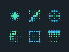 an array of green and blue dots on a black background