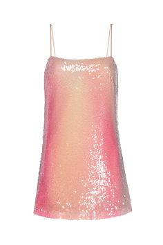 Our new Aline mini dress is a sparkling Summer stunner. Cut from a glittering pink ombré sequin stretch fabric, this short shift features a straight neckline with adjustable spaghetti straps and v backline with a strap across. Slightly sheer. Lined. Pair this 90's inspired dress with everything from flat sandals to strappy heels. Made in the USADry Clean95% Polyester 5% Spandex Model Measurements: Height 5'9", Waist 24.5, Bust 32, Hips 35Model is wearing size XS Party Outfit Pink, Aline Mini Dress, Pink Homecoming Dresses, Cute Homecoming Dresses, Aline Dress, Grad Dresses, Straight Neckline, Hoco Dresses, Inspired Dress